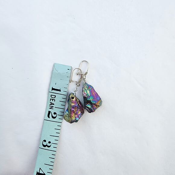 Handmade Sterling Silver Earrings Long Natural Stone Titanium Quartz AB Teardrop - Picture 5 of 5